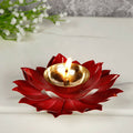 CraftVatika Red Lotus-Shaped Pooja Diya Oil Lamp