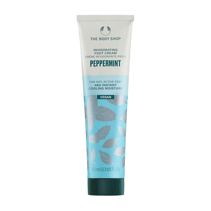 Tube of The Body Shop peppermint foot cream on a white background