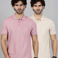 Men Cotton Rich Beige & Heather Rose Expert Polo Tshirt Combos