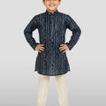 Boys Blue Rayon Bandhani Kurta Pyjama Set