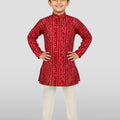 Boys Maroon Rayon Bandhani Kurta Pyjama Set