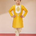 Boy's Yellow Viscose Kurta with Cream Dhoti
