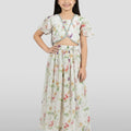 Girl's Cream Georgette Digital Print Lehenga Choli Set