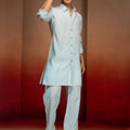 Men's Aqua Cotton Geometric Kurta Palazzo Set