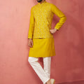 Men's Mustard Nehru Jacket Kurta Set with Pyjama