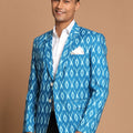 Men's Turquoise Blue Ikkat Print Blazer
