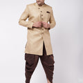 Men's Beige And Coffee Brown Jute Cotton Indo Western Set