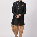 VASTRAMAY Men's Black Silk Blend Sherwani Set