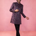 Men's Maroon Velvet Indo-Western Kurta with Black Cotton Lycra Pyjama