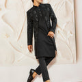 Men's Black Viscose Indo Western, Kurta, Pant Set
