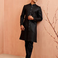 Vastramay Men Black Jute Indo-Western Kurta Pant Set