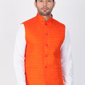 VASTRAMAY Men's Orange Cotton Blend Nehru Jacket