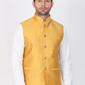 VASTRAMAY Men's Gold Cotton Blend Ethnic Jacket