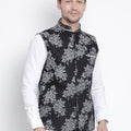 VASTRAMAY Men's Black Cotton Blend Ethnic Jacket