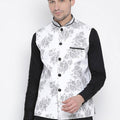 VASTRAMAY Men's White Cotton Blend Ethnic Jacket