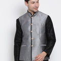 VASTRAMAY Men's Grey Cotton Silk Blend Ethnic Jacket