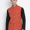 VASTRAMAY Men's Orange Cotton Ethnic Jacket