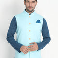 VASTRAMAY Men's Light Blue Cotton Ethnic Jacket