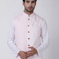 VASTRAMAY Men's Pink Cotton Ethnic Jacket