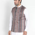 VASTRAMAY Men's Grey Silk Blend Nehru Jacket
