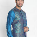 VASTRAMAY Men's Green Silk Blend Ethnic Jacket