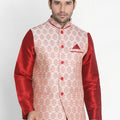 VASTRAMAY Men's Pink Cotton Silk Blend Ethnic Jacket