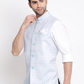 Men's Blue Checkered Classic Linen Nehru Jacket