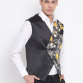 Men's Black Floral Printed Waistcoat Jacket