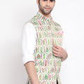 Men's Cream Digital Floral Printed Royal Nehru Jacket