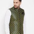 Men's Green Jute Cotton Zipper Nehru Jacket
