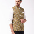 Men's Multicolour-Base-Green Cotton Nehru Jacket