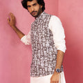 Men's Mehdi Green And White Printed Cotton Blend Nehru Jacket