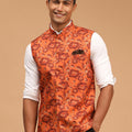 Men's Rust Printed Nehru Jacket