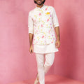 Men's Cream Silk Blend Nehru Jacket Kurta Pyjama Set