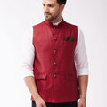 Men's Maroon Jacquard Nehru Jacket