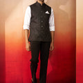 Vastramay Men Black Silk Nehru Jacket