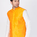 VASTRAMAY Men's Orange Cotton Silk Blend Ethnic Jacket