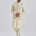 Men's Gold And Cream Viscose Jodhpuri, Kurta And Pyjama Set