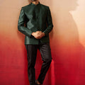 Men's Bottle Green Jacquard Jodhpuri with Pant