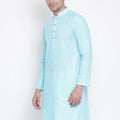 VASTRAMAY Men's Light Blue Cotton Kurta
