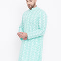 VASTRAMAY Men's Green Pure Cotton Chikankari Kurta