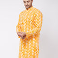 Men's Orange Pure Cotton Chikankari Kurta