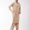 VASTRAMAY Men's Chiku Cotton Blend Kurta and Pyjama Set