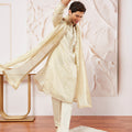 Men's Cream Tissue Silk Kurta Pyjama And Dupatta Set
