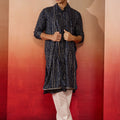 Mens Blue Bandhani Kurta Set with Cream Pant and Dupatta