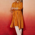 Mens Mustard Bandhani Kurta Set with Cream Pant and Dupatta