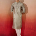 Mens Grey Jacquard Kurta with Pyjama