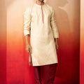 Men's Cream Embroidered Kurta with Maroon Churidar