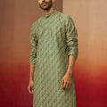 Vastramay Men Green Cotton Gems Work Kurta