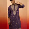 Men's Purple Resham Embroidered Silk Kurta